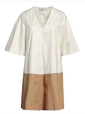 KAOS COLLECTION ITALY Dress Color Block V-Neck Loose Fit Cotton Tent Trapeze